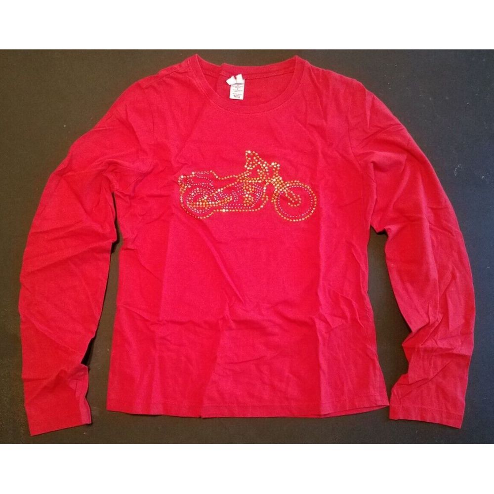 Bella Bling Gold Rinestone Motorcyle Long Sleeve T-shirt Size‎ M